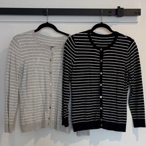 Jones New York Women’s Striped Cardigan Duo - Black & Light Gray